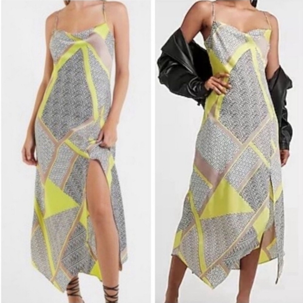 Express Geometric Dress in Neon Yellow and Black Size XXS